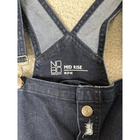 NoBo‎ Shortalls Womens Size Jr Medium 7/9 Blue Denim Distressed Overalls Grunge - Picture 7 of 13